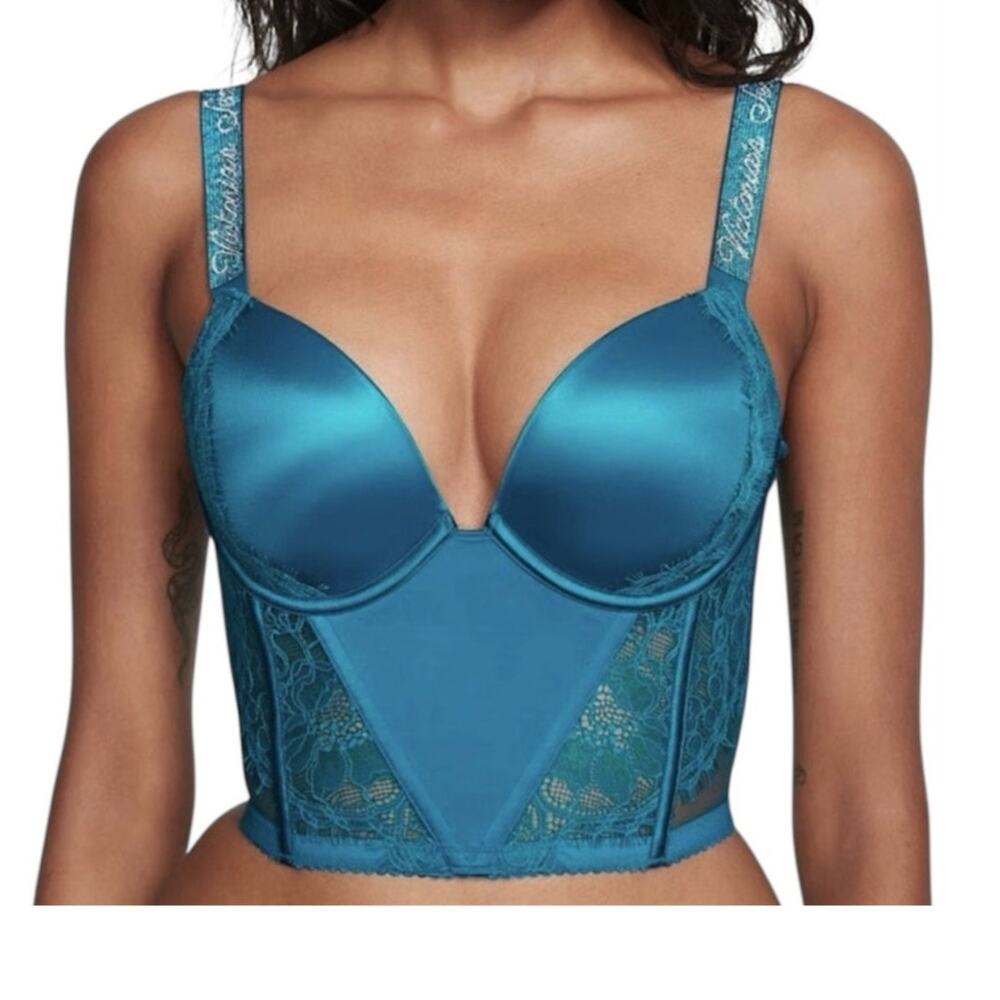 NWT Victoria’s Secret 34C rhinestone strap lace push up corset BC 3182